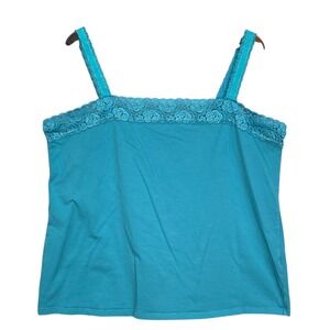 Avenue‎ Stretch Blue Lace Trim Tank Top Plus Size 22/24 Sleeveless Casual Y2K